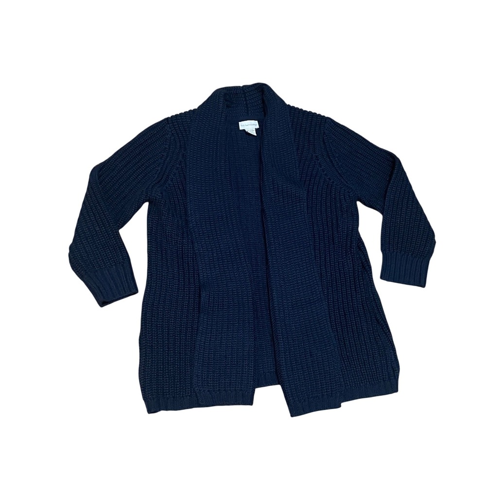 Soft Surroundings PL Chunky Navy Blue Wool Blend Shaker Knit Open Front Cardigan